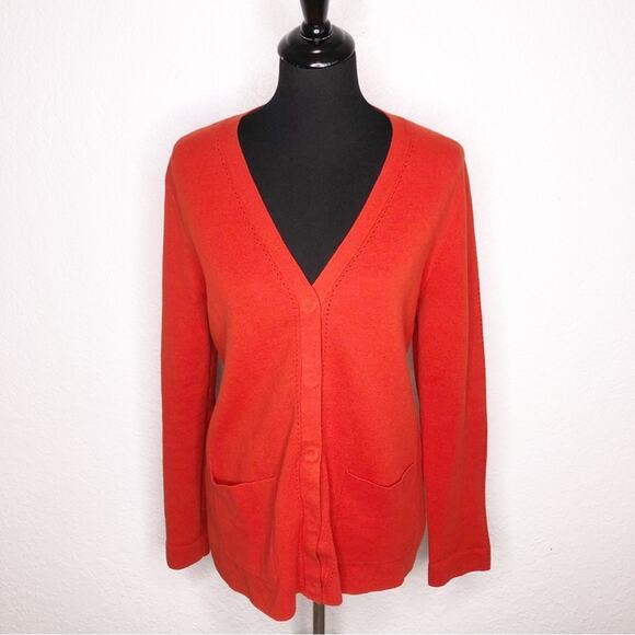 Cabi Passage red mixed ribbed knit snap front v neck cardigan size Medium #3888 - Picture 1 of 14